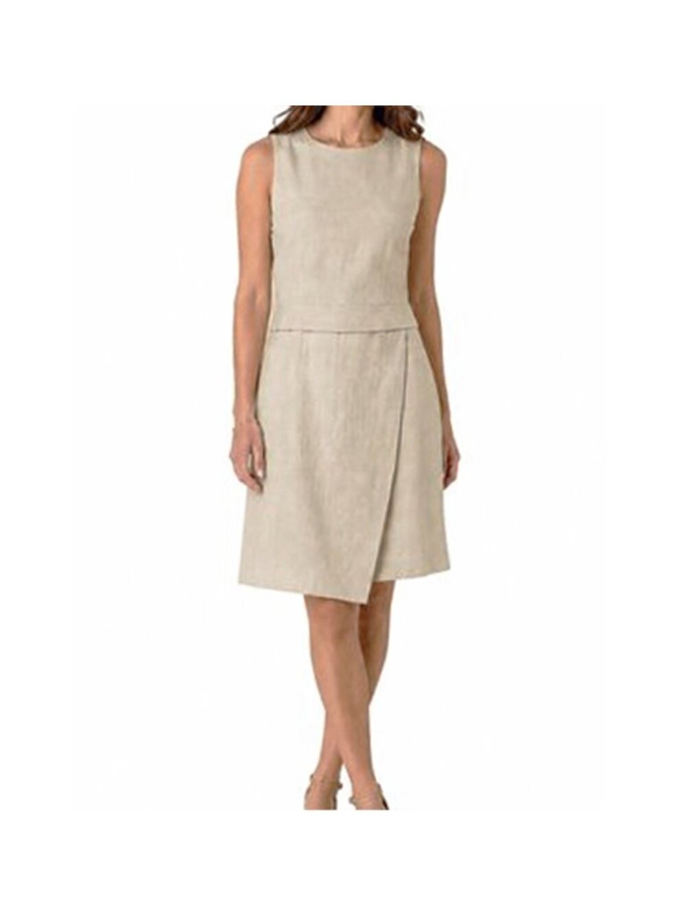 Banana Republic Sheath Dress Womens Sz 0 Tan Linen Blend Sleeveless Peplum Waist